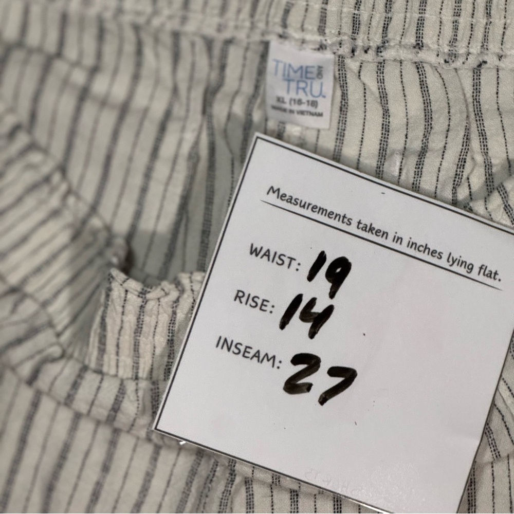 Time & Tru XL 16-18 Ivory Striped Pants Smocked Waist Linen Blend Wide Leg Beach - Picture 2 of 5